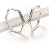 JAI Sterling Silver Geometric Floral Textured Hoop Earrings, 1-1/2"